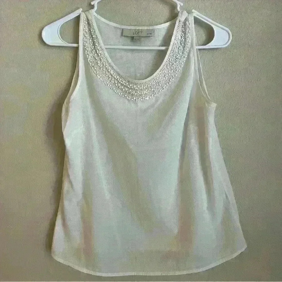 LOFT White Beaded Sleeveless Shell Tank Top Blouse XSP - Picture 1 of 3